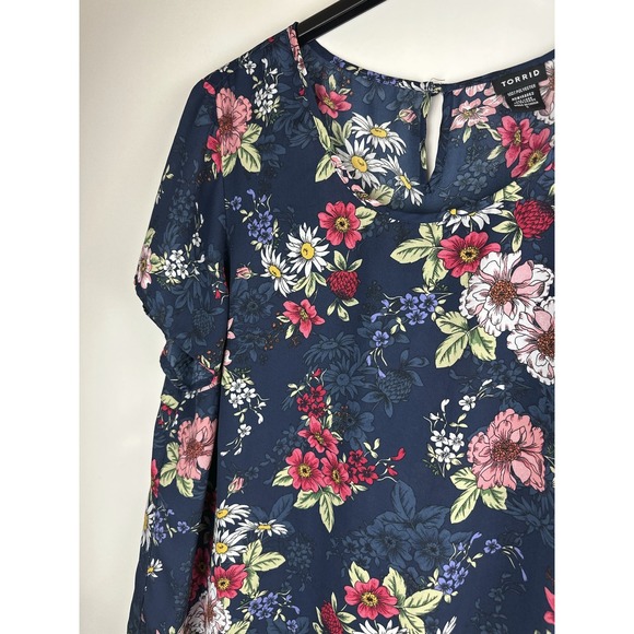 Torrid Floral Print Georgette Keyhole Back Blue Sheer Chiffon Plus Size 3 3X - Picture 3 of 9